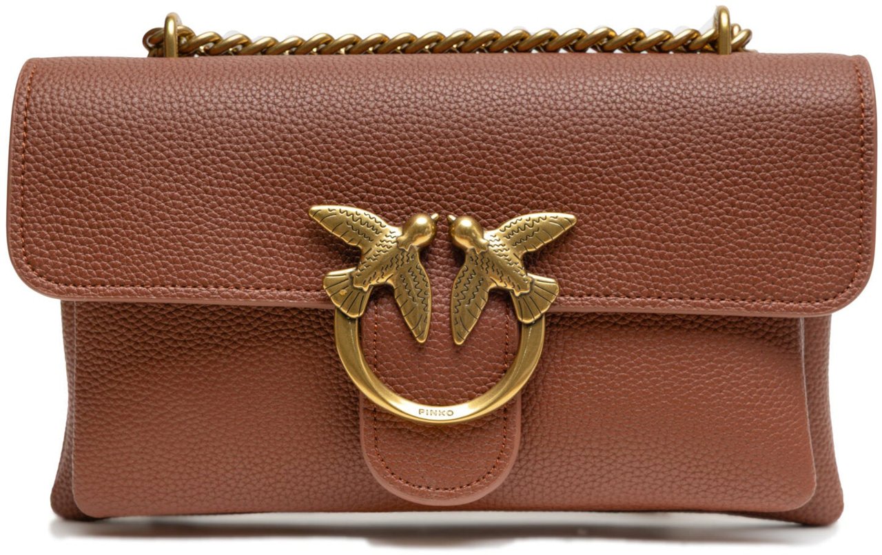PINKO Brown Leather Love Boucle Riga Shoulder Bag Bruin