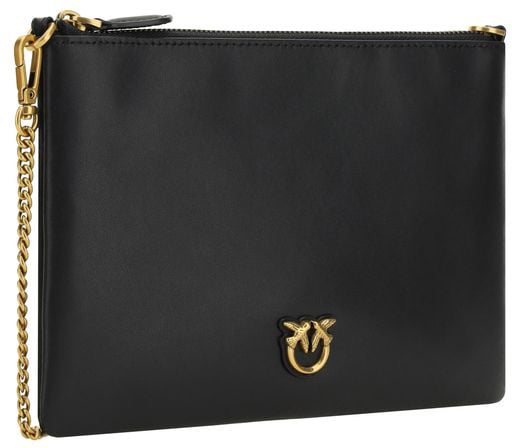 Pinko PINKO Black Calf Leather Bos Taurus Shoulder Bag Zwart