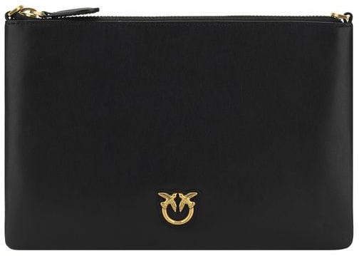 Pinko PINKO Black Calf Leather Bos Taurus Shoulder Bag Zwart