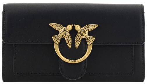 PINKO Black Calf Leather Bos Taurus Wallet Zwart