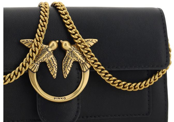 PINKO Black Calf Leather Bos Taurus Wallet Zwart