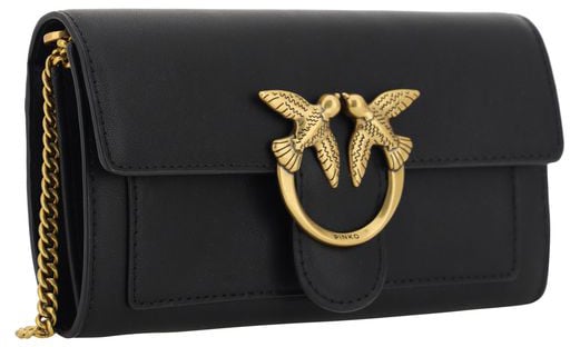 PINKO Black Calf Leather Bos Taurus Wallet Zwart