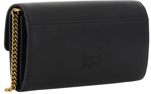 PINKO Black Calf Leather Bos Taurus Wallet Zwart