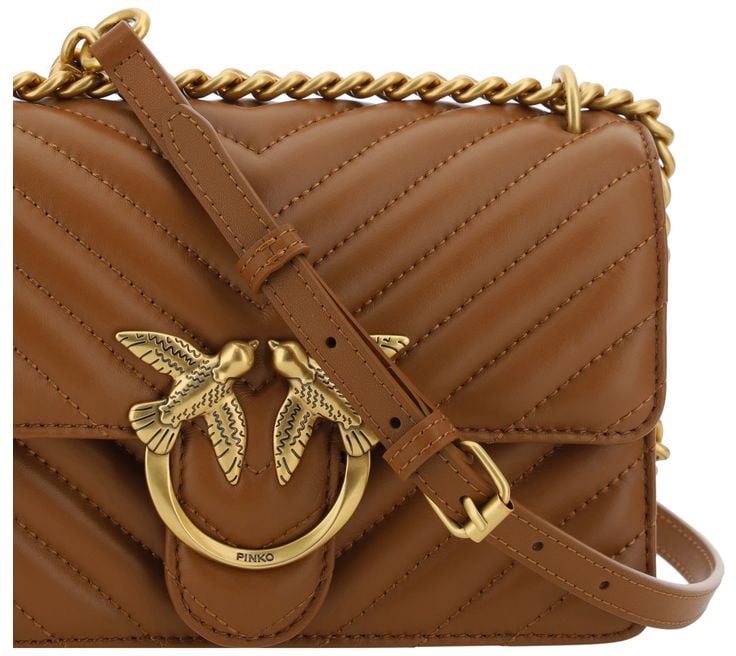 Pinko PINKO Brown Calf Leather Bos Taurus Shoulder Bag Roze