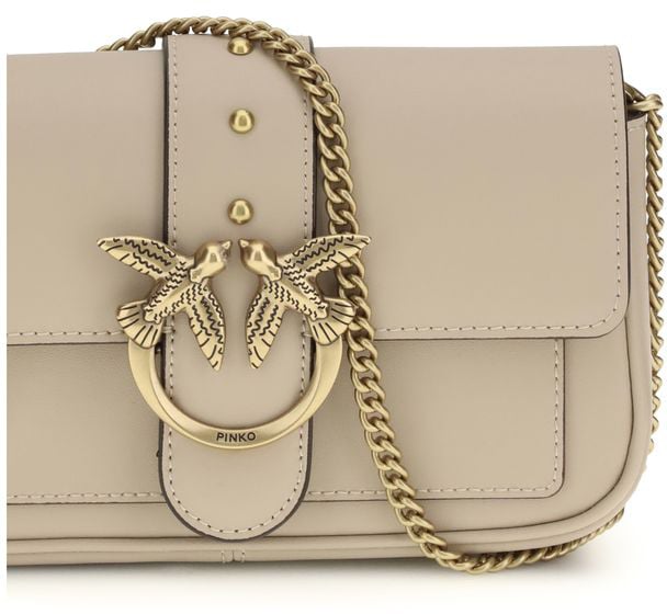 Pinko PINKO Beige Calf Leather Bos Taurus Shoulder Bag Roze