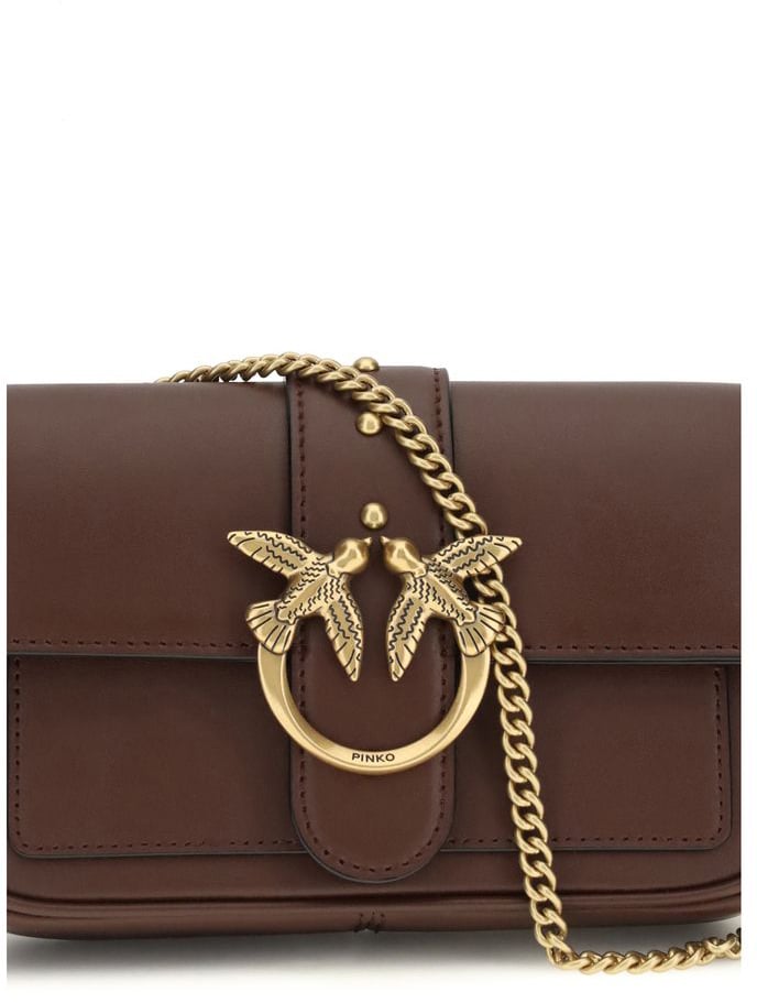 Pinko PINKO Brown Calf Leather Bos Taurus Shoulder Bag Roze