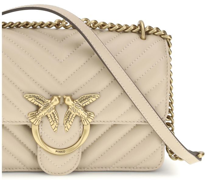 Pinko PINKO Beige Calf Leather Bos Taurus Shoulder Bag Roze