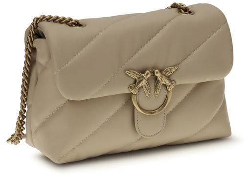 Pinko PINKO Beige Calf Leather Bos Taurus Shoulder Bag Roze