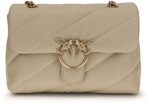 Pinko PINKO Beige Calf Leather Bos Taurus Shoulder Bag Roze