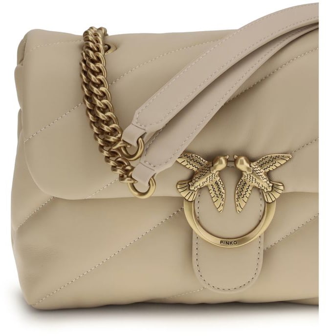 Pinko PINKO Beige Calf Leather Bos Taurus Shoulder Bag Roze