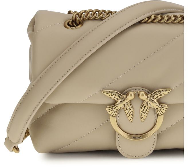 Pinko PINKO Beige Calf Leather Bos Taurus Shoulder Bag Roze