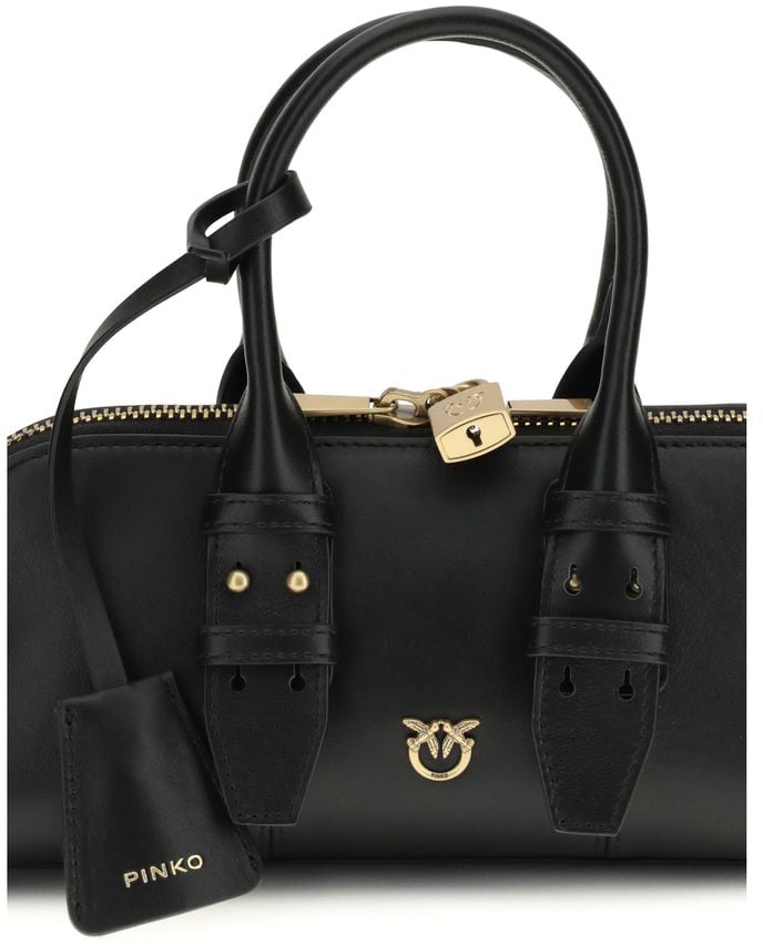 Pinko PINKO Black Calf Leather Bos Taurus Handbag Zwart