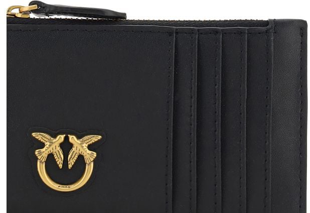 Pinko PINKO Black Calf Leather Bos Taurus Wallet Zwart