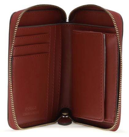 PINKO Bordeaux Calf Leather Bos Taurus Wallet Maroon