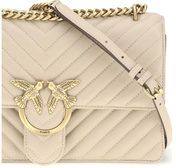 Pinko PINKO Beige Calf Leather Bos Taurus Shoulder Bag Roze