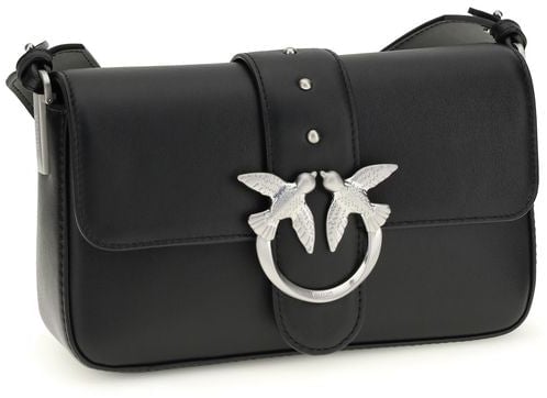 Pinko PINKO Black Calf Leather Bos Taurus Shoulder Bag Zwart