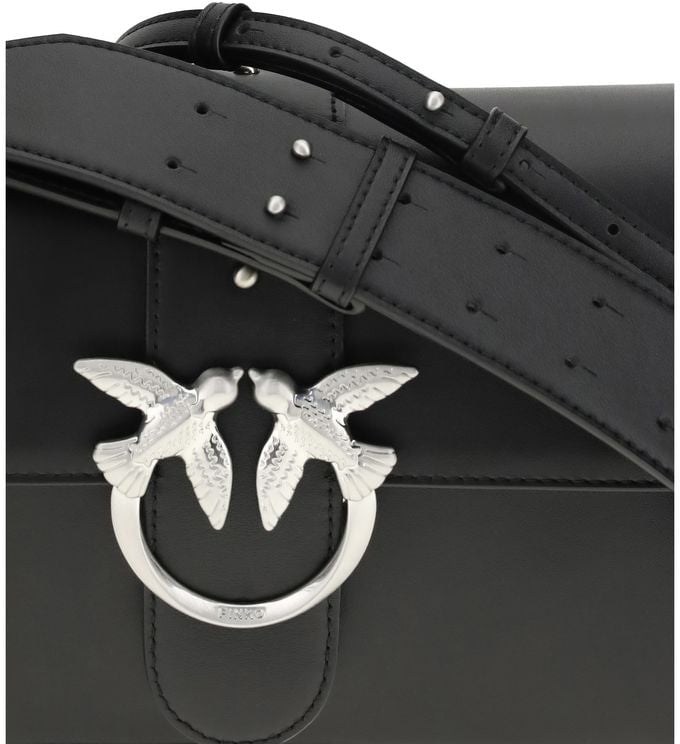 Pinko PINKO Black Leather Shoulder Bag Zwart