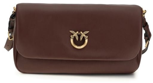 PINKO Brown Calf Leather Bos Taurus Shoulder Bag Bruin