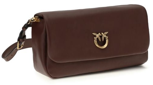 PINKO Brown Calf Leather Bos Taurus Shoulder Bag Bruin