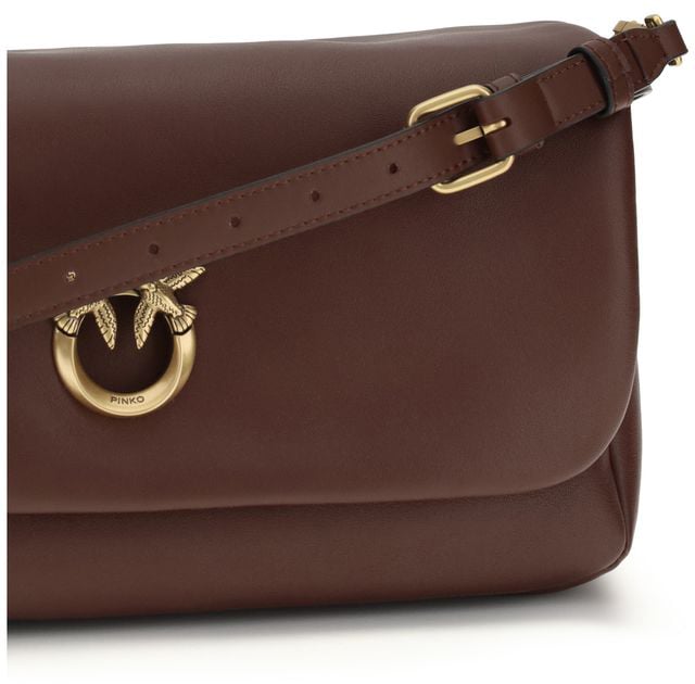 PINKO Brown Calf Leather Bos Taurus Shoulder Bag Bruin