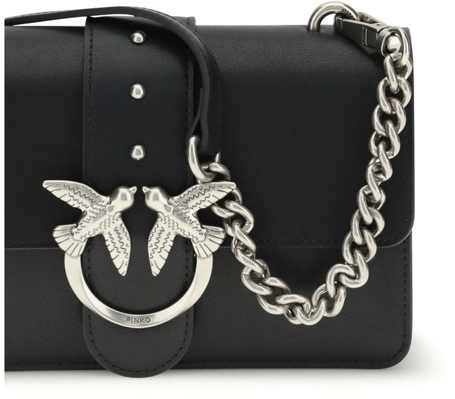 Pinko PINKO Black Calf Leather Bos Taurus Shoulder Bag Zwart