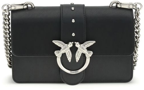 Pinko PINKO Black Calf Leather Bos Taurus Shoulder Bag Zwart