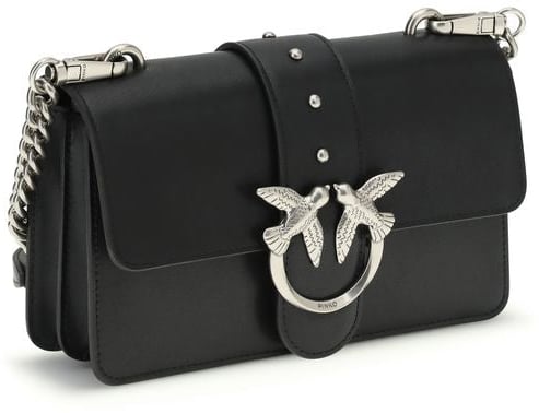 Pinko PINKO Black Calf Leather Bos Taurus Shoulder Bag Zwart