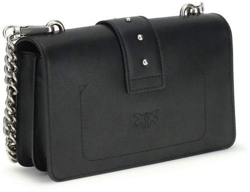 Pinko PINKO Black Calf Leather Bos Taurus Shoulder Bag Zwart