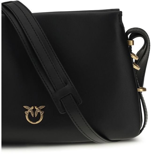 Pinko PINKO Black Calf Leather Bos Taurus Shoulder Bag Zwart