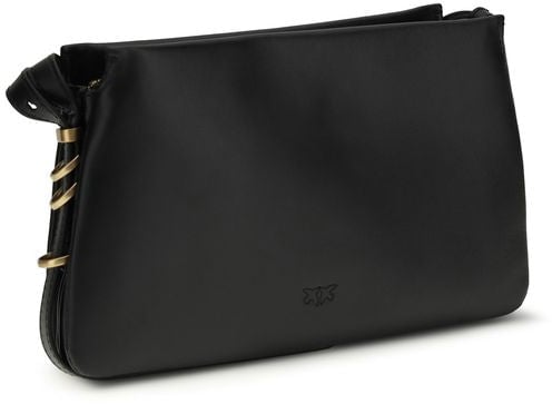 Pinko PINKO Black Calf Leather Bos Taurus Shoulder Bag Zwart