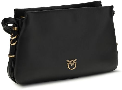 Pinko PINKO Black Calf Leather Bos Taurus Shoulder Bag Zwart