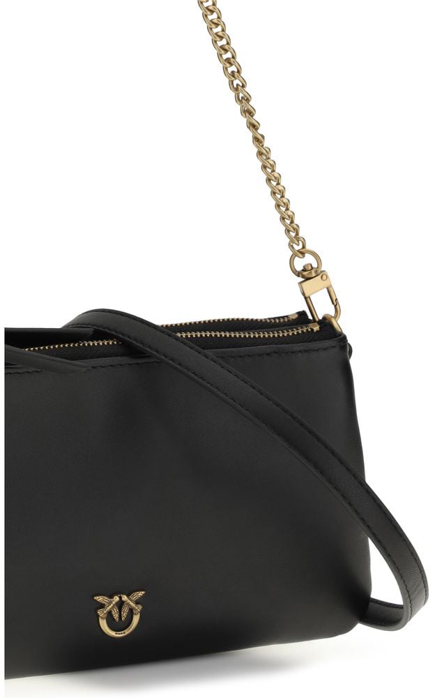 Pinko PINKO Black Calf Leather Bos Taurus Shoulder Bag Zwart