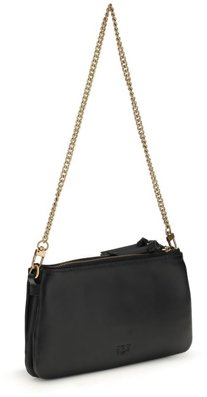 Pinko PINKO Black Calf Leather Bos Taurus Shoulder Bag Zwart