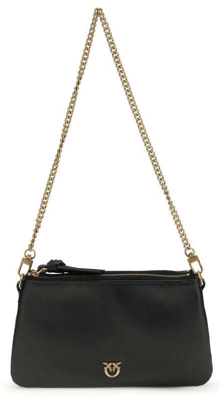 Pinko PINKO Black Calf Leather Bos Taurus Shoulder Bag Zwart