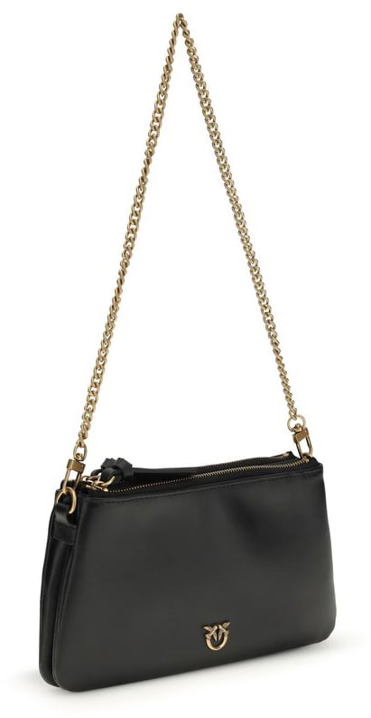 Pinko PINKO Black Calf Leather Bos Taurus Shoulder Bag Zwart