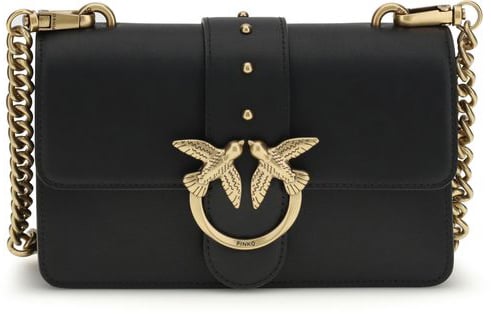 Pinko PINKO Black Calf Leather Bos Taurus Shoulder Bag Zwart
