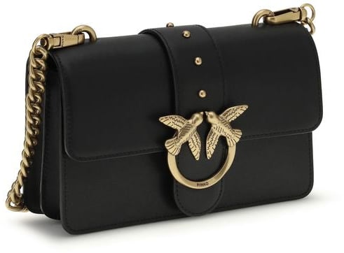 Pinko PINKO Black Calf Leather Bos Taurus Shoulder Bag Zwart