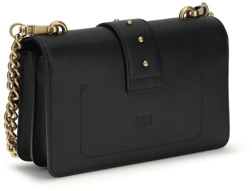 Pinko PINKO Black Calf Leather Bos Taurus Shoulder Bag Zwart