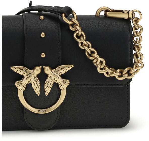 Pinko PINKO Black Calf Leather Bos Taurus Shoulder Bag Zwart