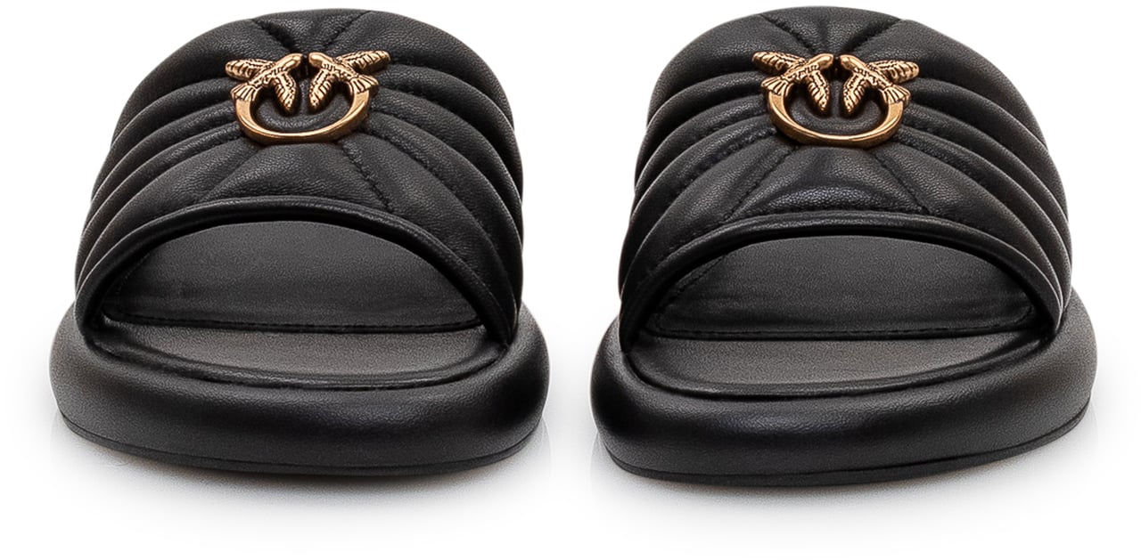 Pinko Ciabatta in pelle imbottita con dettaglio logo Zwart