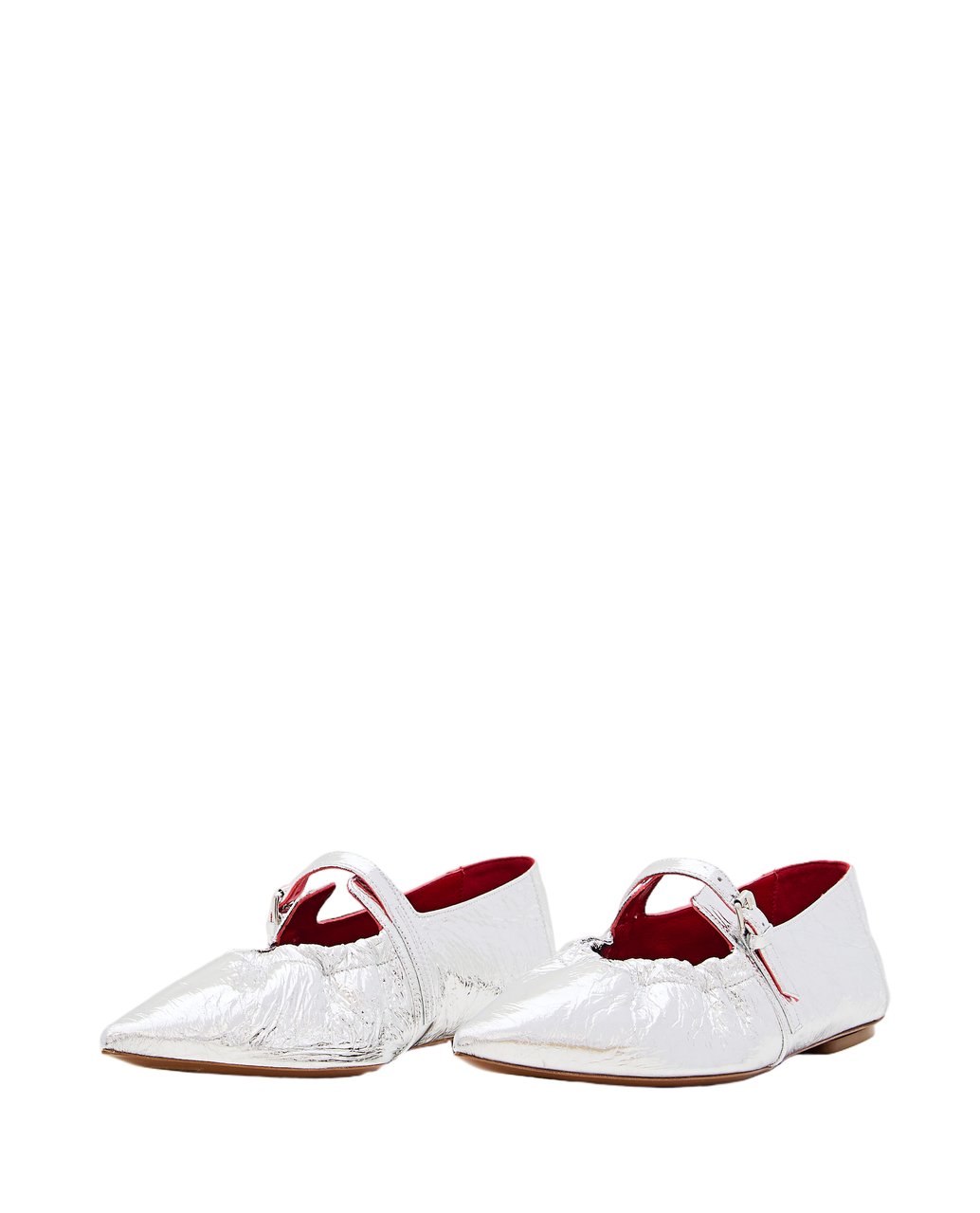 Plan C Pointed Toe Ballerina Flats With Buckle Detail Zilver