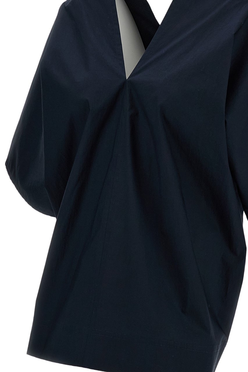 Plan C V-Neck Cotton Top with Wide Short Sleeves Blauw