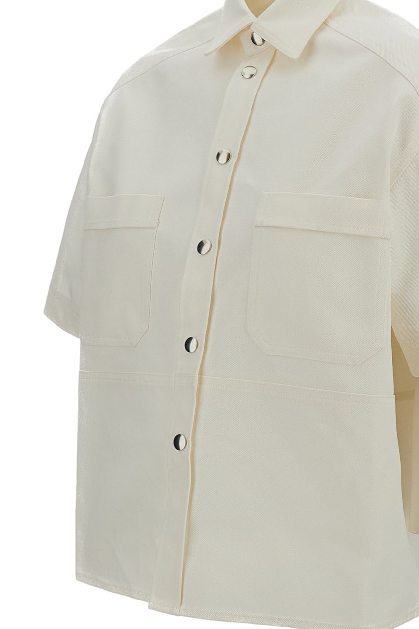 Plan C White Cotton Canvas Short Sleeved Shirt Wit