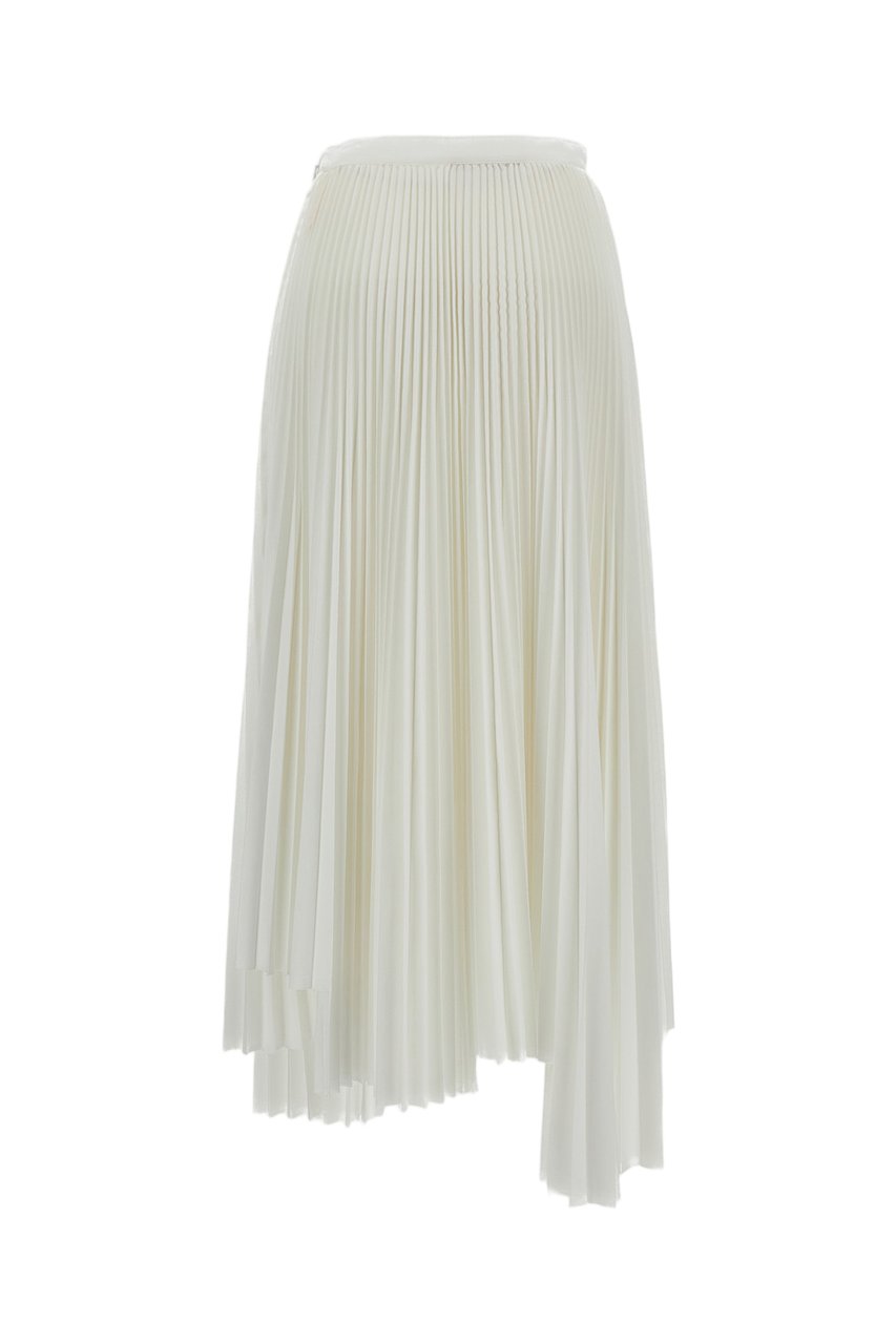 Plan C Asymmetrical Hem Pleated Skirt with Hidden Side Zipper Wit