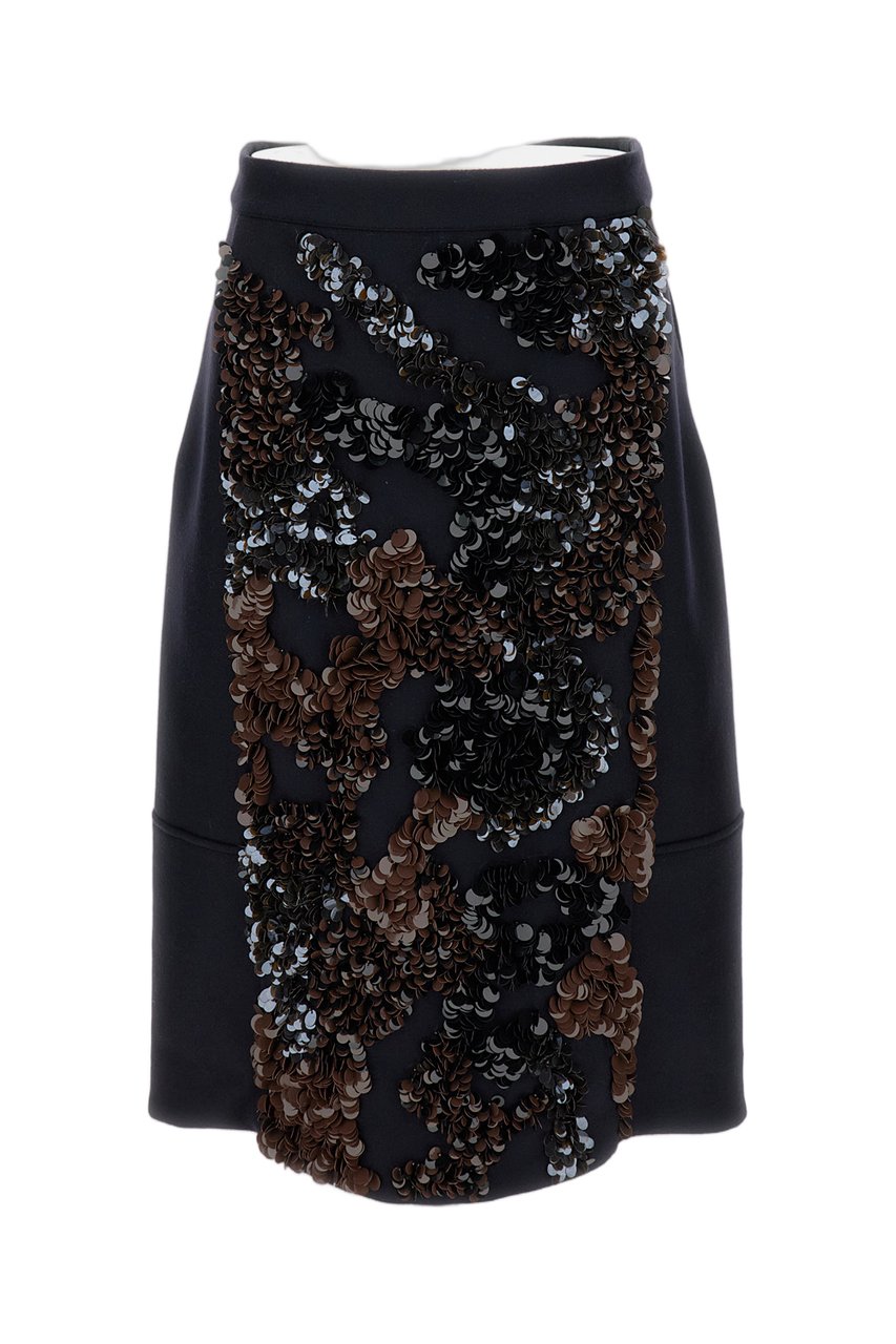 Plan C Multicolor Sequin Embroidery Wool Blend Mini Skirt Zwart