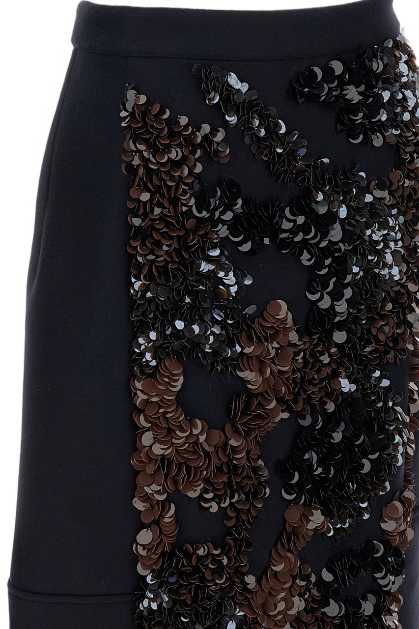 Plan C Multicolor Sequin Embroidery Wool Blend Mini Skirt Zwart