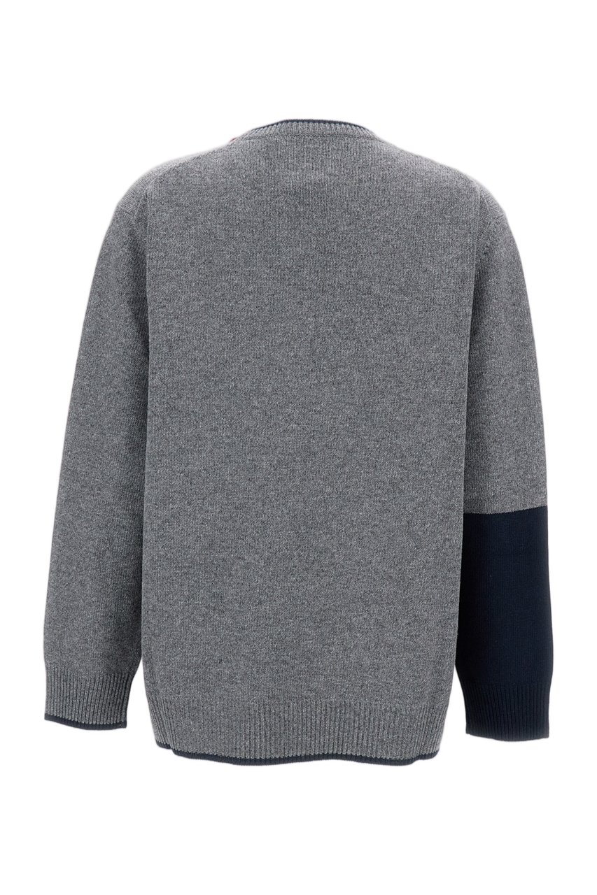 Plan C Multicolor Geometric Pattern Wool Cachemire Crewneck Sweater Grijs