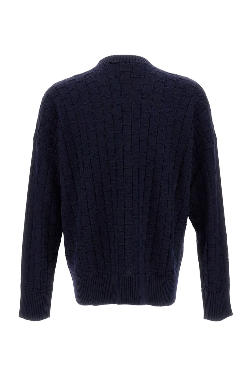 Plan C Checked Pattern Wool Sweater With Ribbed Crew Neck Blauw