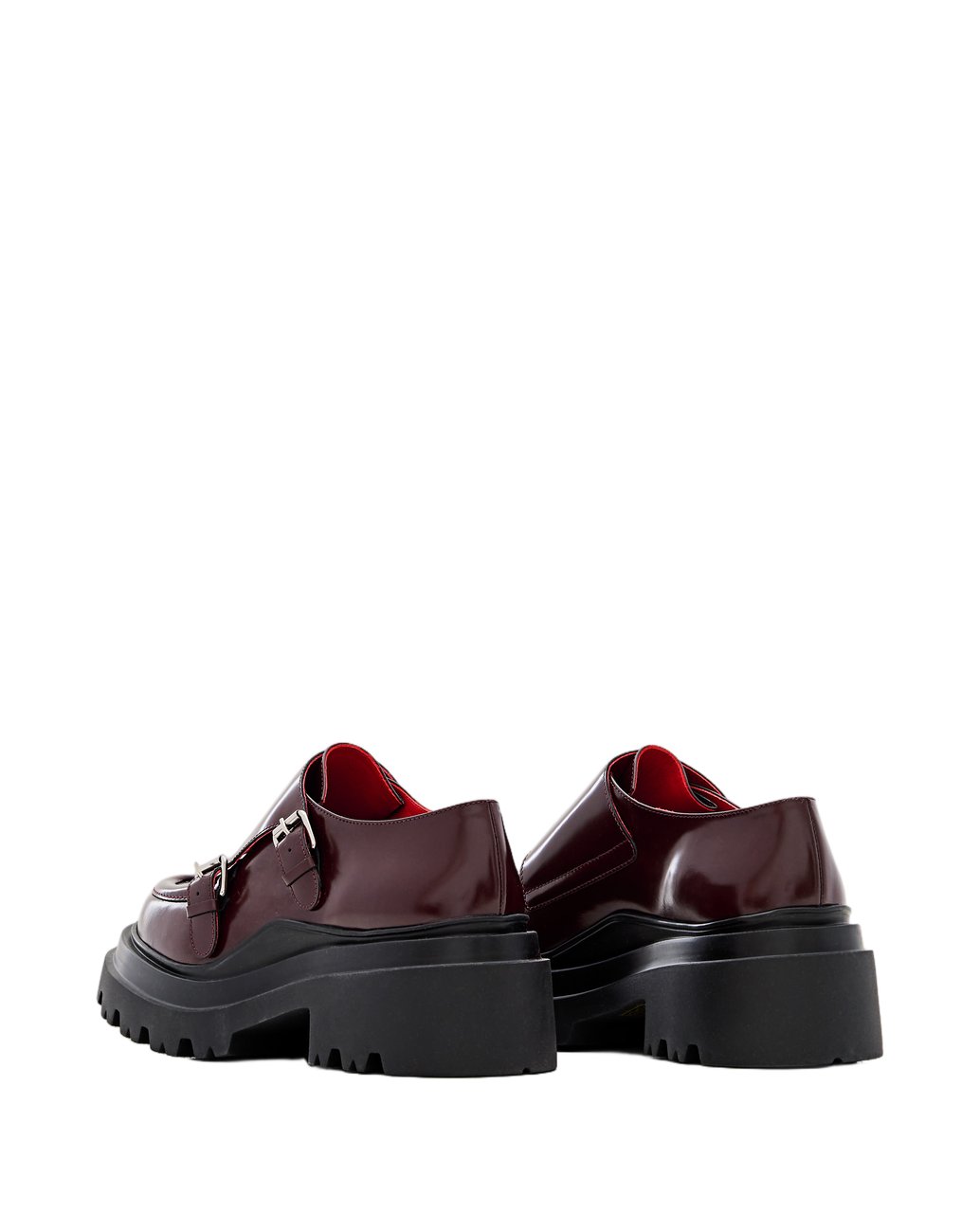 Plan C Buckled Leather Loafers With Chunky Rubber Sole Maroon