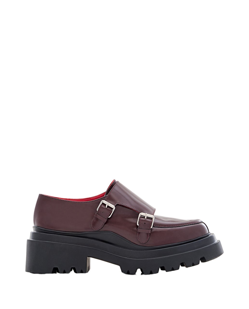 Plan C Buckled Leather Loafers With Chunky Rubber Sole Maroon